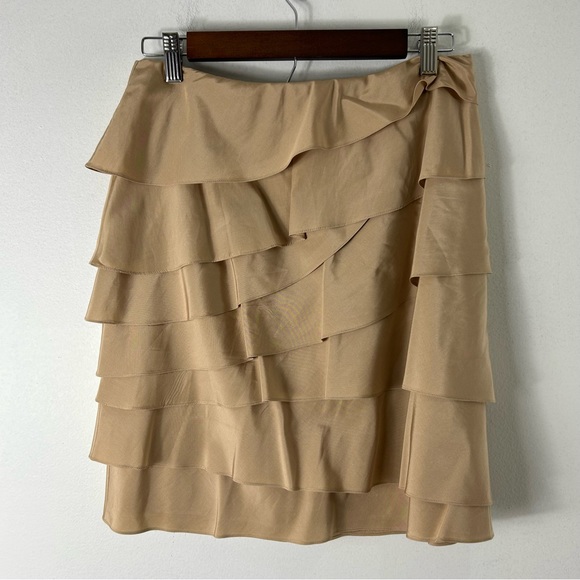 Ralph Lauren Black Label Silk Ruffle Skirt Gold Beige Silk Lined‎ Women’s 6 EUC - Picture 4 of 15